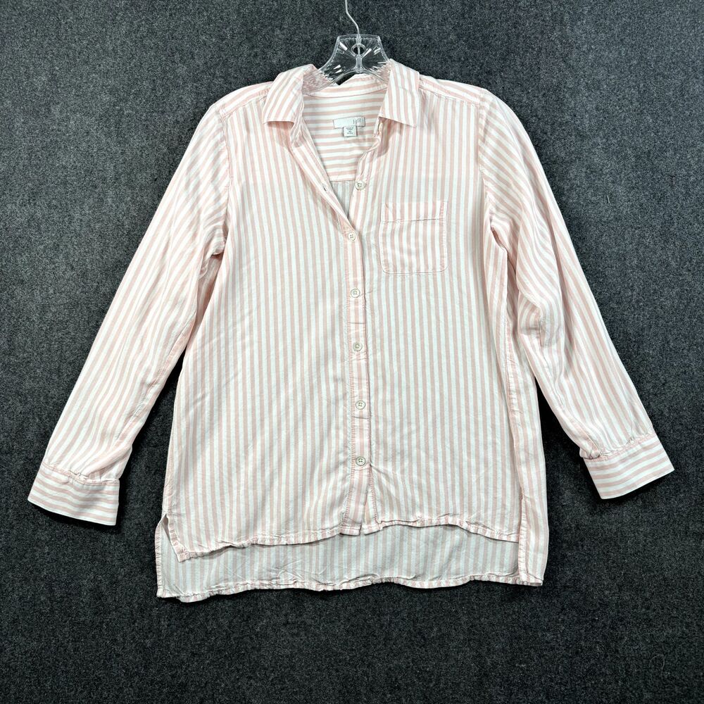 J. Jill Blouse Women's Extra Small Pink White Striped Button Down Rayon